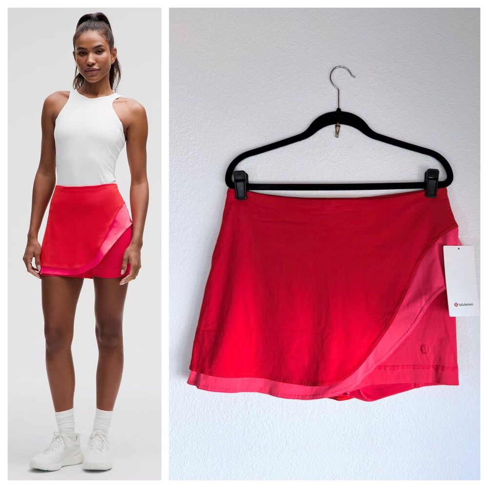 NWT Lululemon Layered High Rise Tennis Skort in Hot Heat/Lip Gloss/Red Glow 12